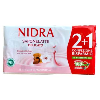 Мило тверде зі зволожуючим молочком NIDRA saponelatte mandorla 3x90 г.