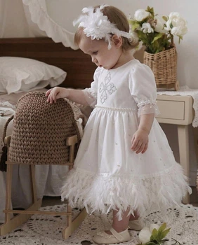 Комплект крестильной одежды Family Tradition велюр сетка с с вышивкой и бусинами 86 см белый Крылатый ангелочек