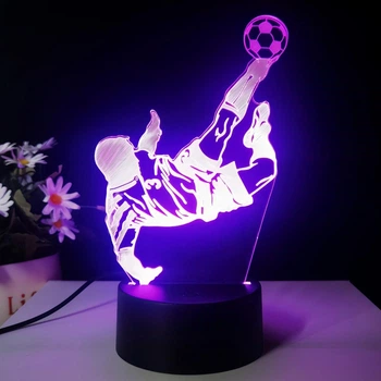 3D LED-нічник " Футболіст у стрибку з м’ячем " з RGB-підсвіткою , 16 кольорів , пульт