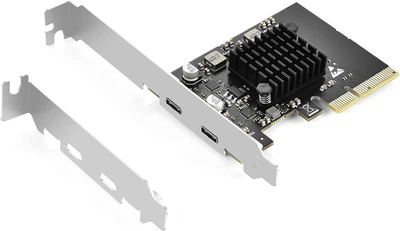 Карта розширення ELUTENG USB C PCIe з 2 портами 2 x 10 Гбіт/с, сумісна з PCIE X4/X8/X16, PCI-E USB C 3.2 Gen2 20 Гбіт/с з радіатором великої площі (my-12036)