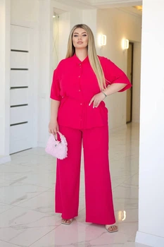 Жіночий літній костюм (брюки+майка+сорочка) Uaclothes 56 Малиновий (like37950-1838113117)
