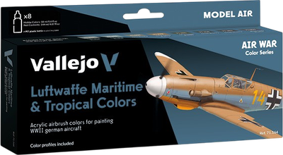 Набір акрилових фарб Vallejo Model Air Air War - Luftwaffe Maritime and Tropical Colors 8 шт x 18 мл (8429551711647)