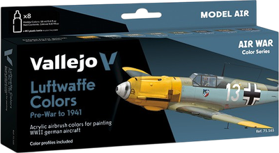 Набір акрилових фарб Vallejo Model Air - Air War - Luftwaffe Colors - Pre-War to 1941 8 шт x 18 мл (8429551711654)