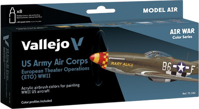 Zestaw farb akrylowych Vallejo Model Air - Wojna powietrzna - Korpus lotniczy armii USA – Europejski teatr działań II wojna światowa 8 szt x 18 ml (8429551711821)