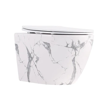 Унитаз подвесной Robin Ultra Quiet Marble с сиденьем Slim Duroplast для ванной комнаты без ободка смыва Tornado 3 (601216)