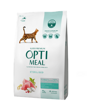 Сухий корм з індичкою та овесом Optimeal Оптіміл для стерилізованих кішок та котів 4 кг