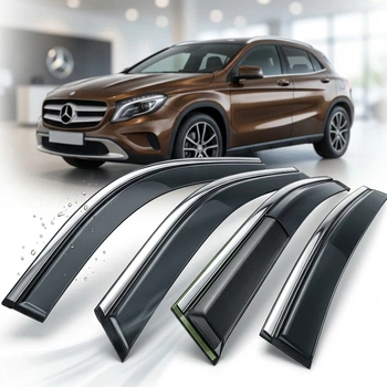 Дефлектори вікон вітровики для Mercedes-Benz GLA-Class (X156) 2013-2020 Молдинг Нержавіюча сталь 3D (BBZGLA1523-W/S)