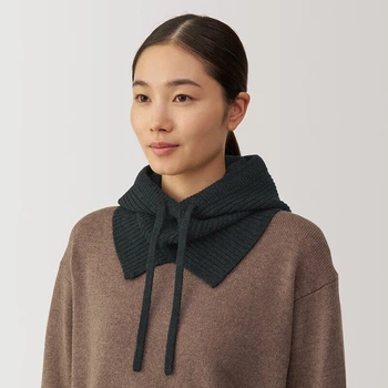 В'язана шапка-балаклава MUJI з вовни, ребристий трикотаж, темно-сірий колір