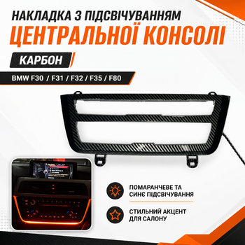Накладка с LED-подсветкой центральной консоли Carbon Style для BMW F30 F31 F32 F35 F80