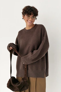 Свободный вязаный джемпер с разрезами Lurex Коричневый One Size (3990)