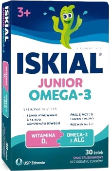 Olej rybny USP Zdrowie Iskial Junior Omega-3 o smaku truskawkowym 30 zelek (5904569252953)