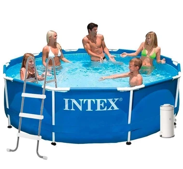 Каркасний басейн Intex 28200-5 з чашею фільтр насосом 2006 л/год драбиною тентом та підстилкою 305х76 см Синій