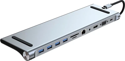 Адаптер Dynamode 11-в-1 USB-C to HDTV 4K/30Hz, VGA, 1хUSB3.0, RJ45, USB Type-C PD, Audio, SD/MicroSD (BYL-2003)