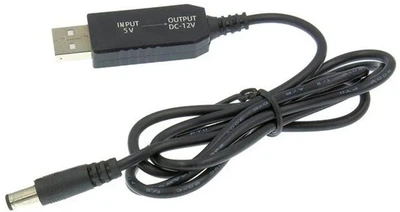 Кабель живлення Dynamode USB 2.0 AM – DC 5.5 х 2.1 мм, що підвищує напругу с 5V до 12V, 1 м, чорний (DM-USB-DC-5.5×2.1-12V)