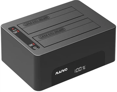 Док-станція Maiwo клонір. для 2*HDD 2,5″/3,5″ SATA/SSD через USB3.0 безгвинтів. кріп. пластик чорн. (K3082A)