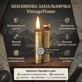 Бензинова запальничка з регулюванням полум’я VintageFlame, латунна