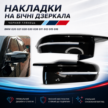 Накладки на бічні дзеркала BMW G20 G21 G28 G22 G23 G30 G38 G11 G12 G15 G16 чорний глянець