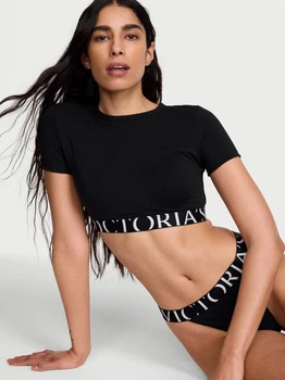 Жіночий топ-бралет Victoria's secret Cotton Short-Sleeve Bralette Crop Top Black XS Чорний