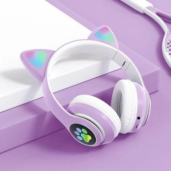 Беспроводные наушники Cat STN-28 с котячими ушками (Bluetooth, FM) фиолетовые