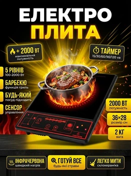 Електроплита інфрачервона настільна одноконфоркова Crownberg CB-1322 2000W