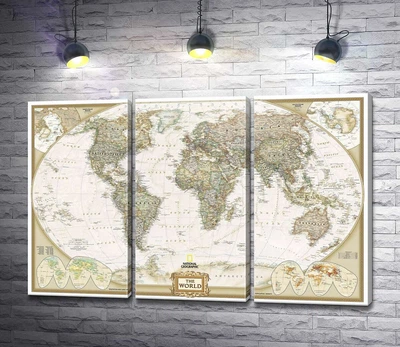 Модульная картина Карта мира от National Geographic в пастельных оттенках 60x40 см Модуль №2 (000483)