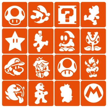 Набор трафаретов для био-тату "Super Mario" (super-mario-simple-16) 16 шт, 6х6 см Fresh Tattoo super-mario-simple-16