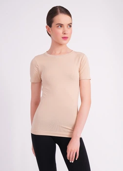 Базова жіноча безшовна футболка з мікрофібри Giulia T-SHIRT S/M Beige-light nude