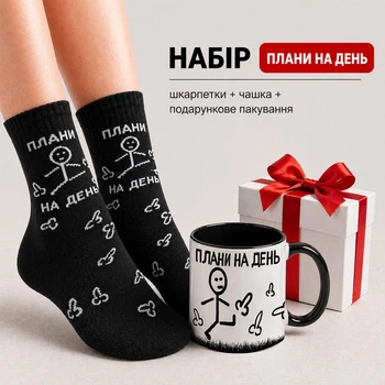 Подарочный набор для женщин чашка и носки 36-41 р с прикольным дизайном “Планы на День” в упаковке
