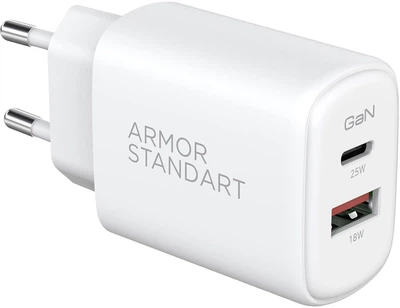 Мережевий зарядний пристрій ArmorStandart Poweraze 25W GaN Type-C + USB-A (ARM87067) (White)