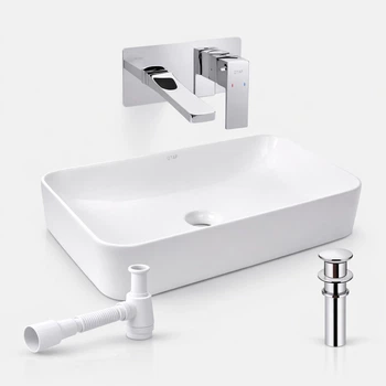 Комплект для ванной Qtap Tern 610x350 мм White с накладной раковиной, смесителем Gemini Chrome скрытого монтажа и донным клапаном PU02 (47304/45693)