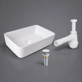 Комплект для ванной Qtap Tern White 480x370 мм с накладной раковиной, донным клапаном PU02 и сифоном (47301)