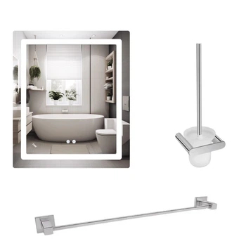 Комплект для ванной Lidz LED-зеркало 700x800 мм Touch + ершик + держатель полотенец 60 см (48447-2)