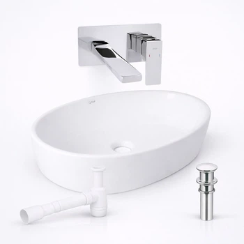 Комплект для ванной Qtap Kolibri 500x360 мм White с накладной раковиной, смесителем Gemini Chrome скрытого монтажа и донным клапаном PU02 (47311/45693)