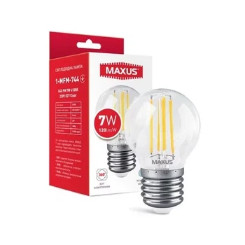 Лампа светодиодная филаментная MAXUS G45 FM 7W 4100K 220V E27 Clear