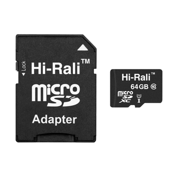 Картка пам'яті Hi-Rali MicroSDXC 64 Гб UHS-I 10 Class з адаптером чорна для запису 4К відео