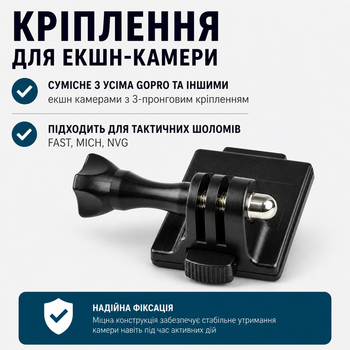 Кріплення для камери GoPro, чорне, для тактичних шоломів FAST/MICH