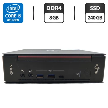 Неттоп Fujitsu Esprimo Q958 Mini USFF / Intel Core i5-8500T (6 ядер по 2.1 - 3.5 GHz) / 8 GB DDR4 / 240 GB SSD / Intel UHD Graphics 630 / Кабель питания б/у