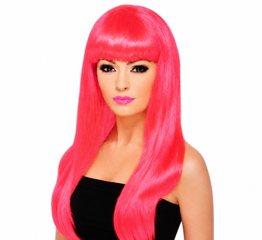 Карнавальна перука Smiffys Babelicious Neon Pink — довге неоново-рожеве волосся з чубчиком