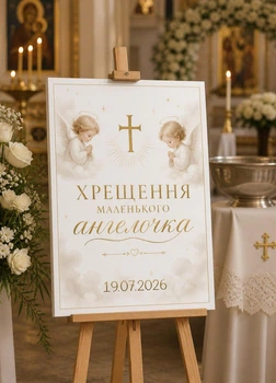 Картина на натуральному полотні з підрамником "Хрещення маленького ангелочка" - 50х70 см