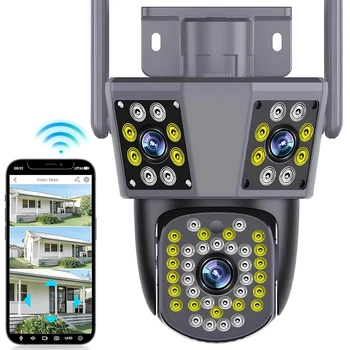 Уличная WIFI камера видеонаблюдения 9MP, 6K, 3 объектива