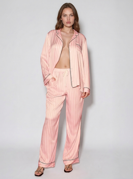 Атласна піжама Victoria's Secret Satin Long Pajama Set - В рожеву смужку - XS