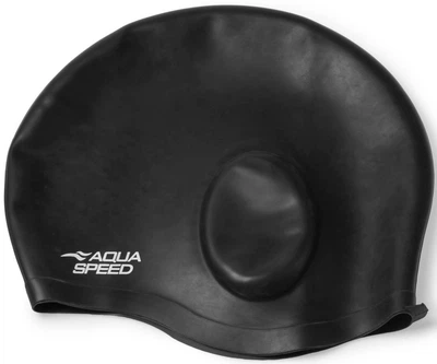 Шапка для плавания Aqua Speed черная силиконовая шапка для защиты ушей унисекс для комфорта под водой