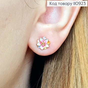 Серьги гвозди "Цветик Семи Желаний" с Разноцветной эмалью, 0,9см, Xuping 18К