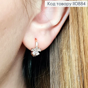 Серьги кольца "Цветок" с Блестящими камешками, диаметр 1,3см, Xuping 18К
