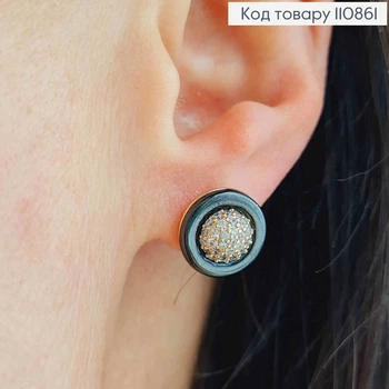 Серьги гвозди с Блестящими камешками и Черной эмалью, 1,2см, Xuping 18К