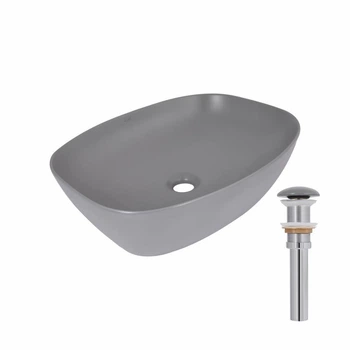 Раковина накладная Qtap Cardinal с донным клапаном, овальная, каменный серый (SD00055948)