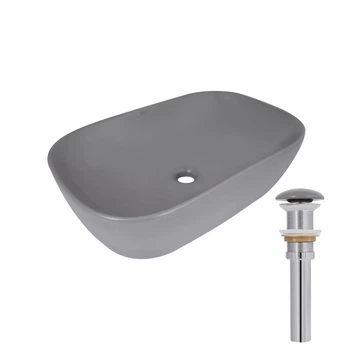 Раковина накладная Qtap Robin с донным клапаном, овальная, 600x390 мм, каменный серый (SD00055910)