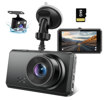 2K Dual Dash Camera Регистратор для автомобиля, передняя и задняя камера, FHD 2K + 1080P, 3.2’’’ IPS, 176° широкий угол, 64GB SD
