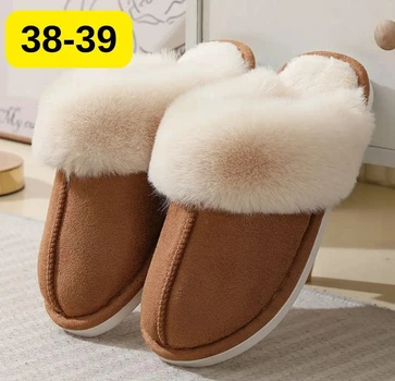Slippers Женские домашние тапочки с мехом 38–39— тёплые, мягкие, закрытые тапочки для дома, коричневые KT8003812