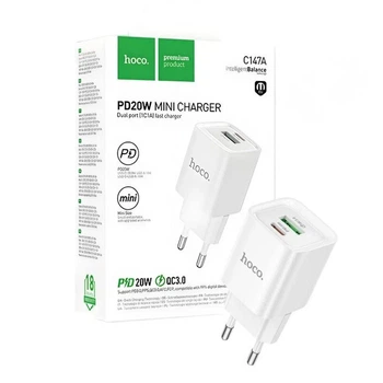 Блок питания HOCO C147A USB 20W PD QC 3.0 адаптер зарядки